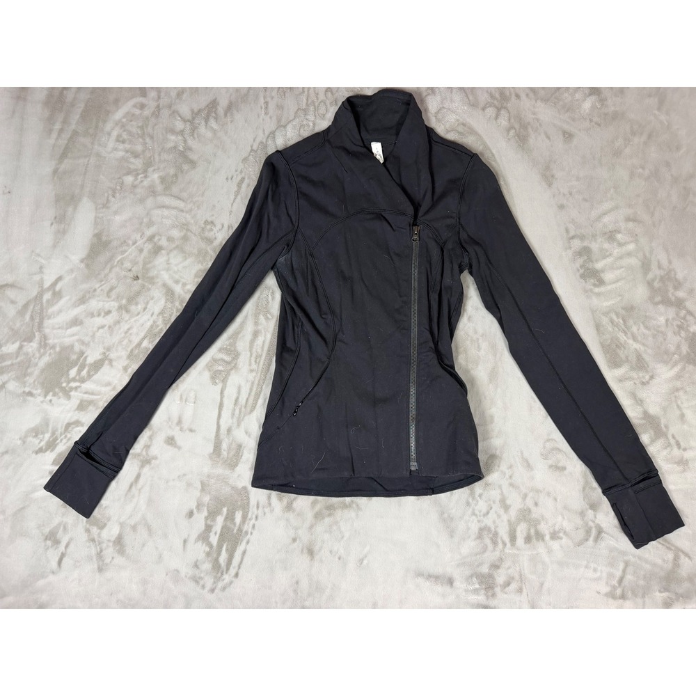 Lululemon Athletica Black Asymmetrical Zip Mock Neck Jacket with Thumbholes 4